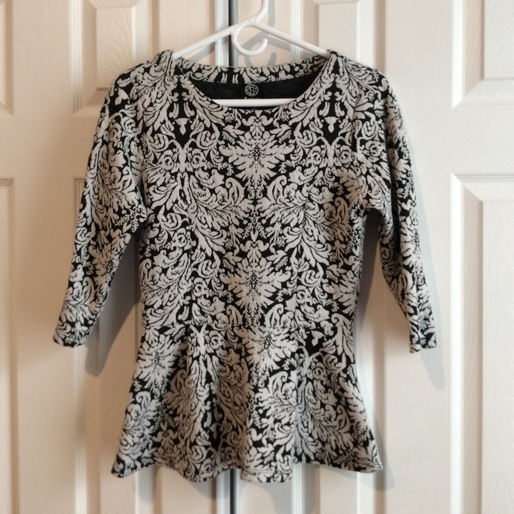 Bobeau Pattern- Black and White Peplum Top